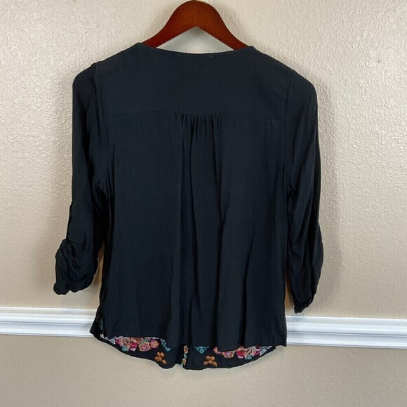 Savanna Jane S Women Top Floral Top Shirt Blouse Embroidered Roll Tab Sleeve T3 - Picture 7 of 12